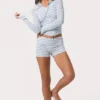 Geribde jersey cropped hoodie met blauwe strepen