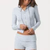 Geribde jersey cropped hoodie met blauwe strepen