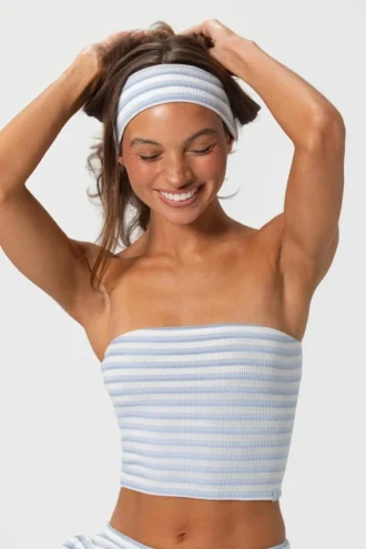 Geribde jersey hoofdband met blauwe strepen