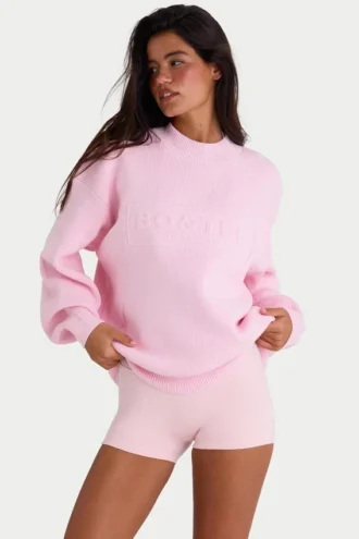 Geribde oversized trui in lichtroze