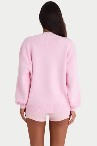 Geribde oversized trui in lichtroze