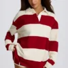 Gestreepte oversized T-shirt met lange mouwen in donkerrood