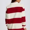 Gestreepte oversized T-shirt met lange mouwen in donkerrood