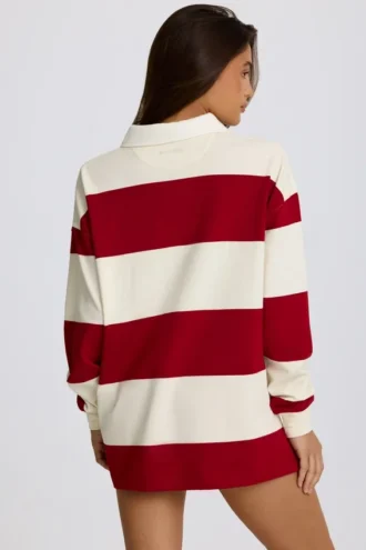 Gestreepte oversized T-shirt met lange mouwen in donkerrood