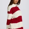 Gestreepte oversized T-shirt met lange mouwen in donkerrood