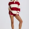 Gestreepte oversized T-shirt met lange mouwen in donkerrood