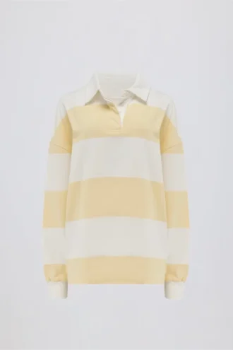 Gestreepte oversized T-shirt met lange mouwen in Lemon