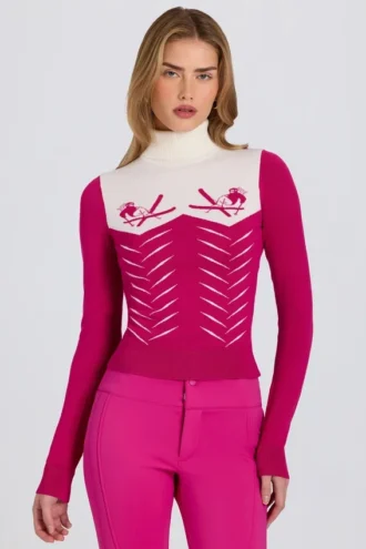 Getailleerde gebreide top met lange mouwen in magenta roze