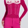 Getailleerde gebreide top met lange mouwen in magenta roze