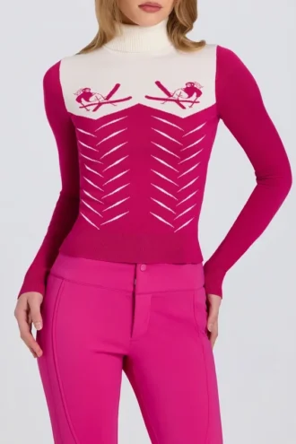 Getailleerde gebreide top met lange mouwen in magenta roze