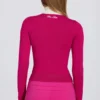 Getailleerde gebreide top met lange mouwen in magenta roze