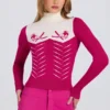 Getailleerde gebreide top met lange mouwen in magenta roze