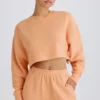Getextureerd katoenen jersey cropped sweatshirt met open rug in perzik