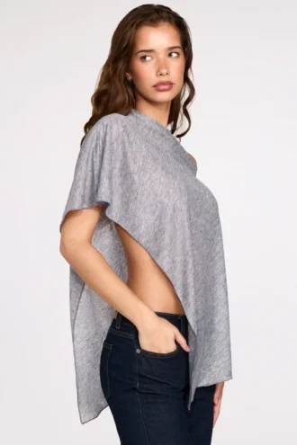 Ghalia doorschijnende jersey poncho in grijs