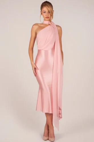 Giada halterjurk met sjaaldetail in blushroze