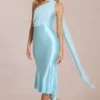 Giada Midaxi-jurk met sjaaldetail in zacht aqua
