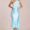 Giada Midaxi-jurk met sjaaldetail in zacht aqua