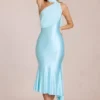 Giada Midaxi-jurk met sjaaldetail in zacht aqua