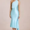 Giada Midaxi-jurk met sjaaldetail in zacht aqua
