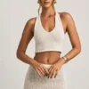 Gianna Bouclé halternek crop top in wit