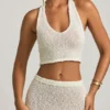 Gianna Bouclé halternek crop top in wit