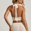 Gianna Bouclé halternek crop top in wit