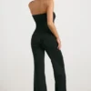 Grof gebreide bandeau-Jumpsuit met uitlopende pijpen in zwart