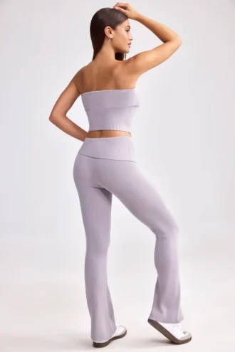 Grof gebreide broek met omgeslagen pijpen in Dusty Lavender