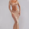 Guilia doorschijnende crop top met versieringen en lange mouwen in Almond