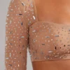 Guilia doorschijnende crop top met versieringen en lange mouwen in Almond