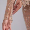 Guilia doorschijnende crop top met versieringen en lange mouwen in Almond