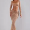 Guilia doorschijnende crop top met versieringen en lange mouwen in Almond