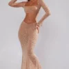 Guilia doorschijnende crop top met versieringen en lange mouwen in Almond