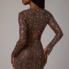 Thalassa doorschijnende mini-rok met versieringen en V-taille in diep cacao