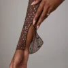 Guilia doorschijnende crop top met versieringen en lange mouwen in Deep Cocoa