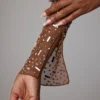 Guilia doorschijnende crop top met versieringen en lange mouwen in Mocha