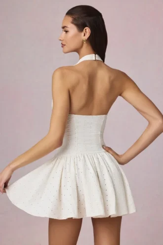 Haddie Modal Broderie Anglaise halternek minijurk in wit