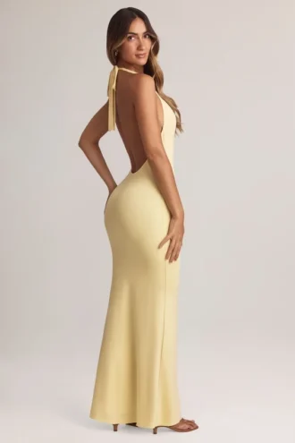 Hallie Modal halternek maxi-jurk in Lemon Sherbet