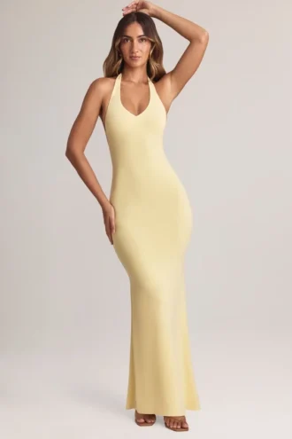 Hallie Modal halternek maxi-jurk in Lemon Sherbet