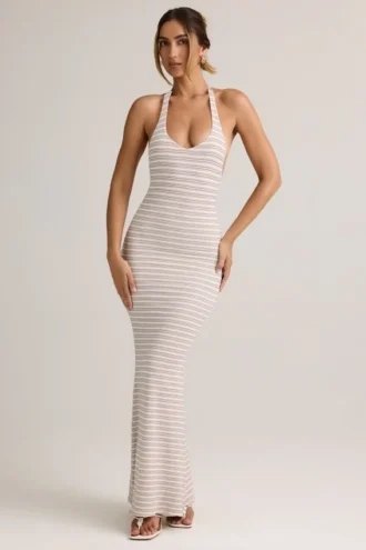 Hallie Modal halternek maxi-jurk met roze-gele strepen