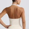 Halterneck tanktop met open rug in ivoorkleurig gemêleerd