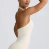 Halterneck tanktop met open rug in ivoorkleurig gemêleerd