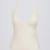 Halterneck tanktop met open rug in ivoorkleurig gemêleerd