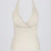 Halterneck tanktop met open rug in ivoorkleurig gemêleerd