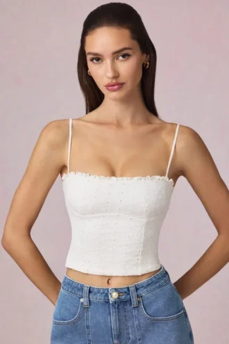 Hania Modal Broderie Anglaise Camisole Top in wit