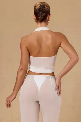 Harbour crop top met strik aan de voorkant en halternek in wit