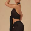 Harbour crop top met strik aan de voorkant en halternek in zwart