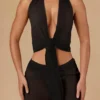 Harbour crop top met strik aan de voorkant en halternek in zwart