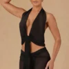 Harbour crop top met strik aan de voorkant en halternek in zwart