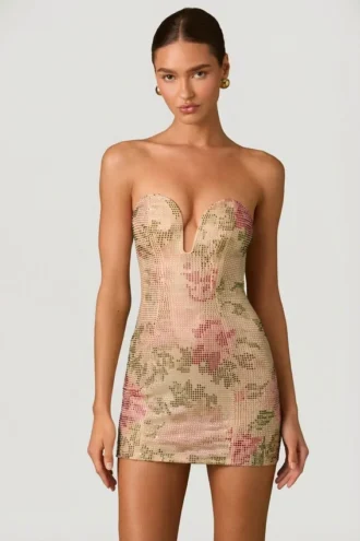 Harlie versierde minijurk met sweetheart-hals in Rose Hotfix